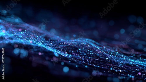 Fototapeta Naklejka Na Ścianę i Meble -  Futuristic tech background visualizing quantum data flow. A digital abstract concept rendered in 3D. Represents the future of technology with a dynamic flow of information.
 