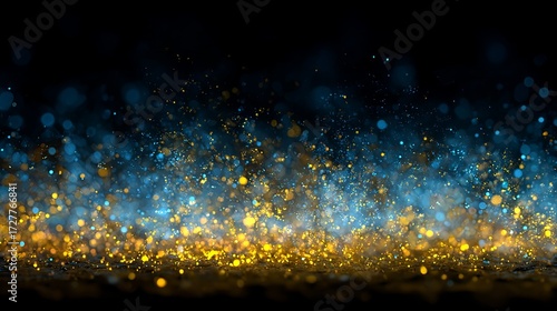 Gleaming, bright blue and yellow sparks ignite against a dark backdrop, resembling magical lights.
 