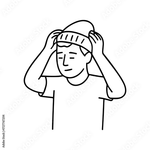line icon man putting on a hat vector on a white background
Vector line icon on a white background