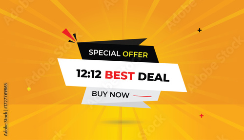 12 to 12 special offer best deal buy now editable web banner vector art illustration template design abstract business background black white gray shapes orange yellow sun shine