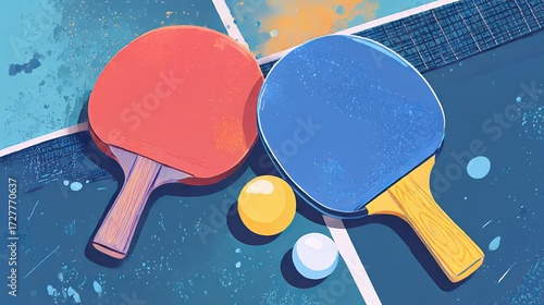 Table tennis competition. Ping pong tournament poster with rackets and ball. Flat illustration of an active game. Amateur championship banner. Flyer promoting tennis club and racket sport training.
 