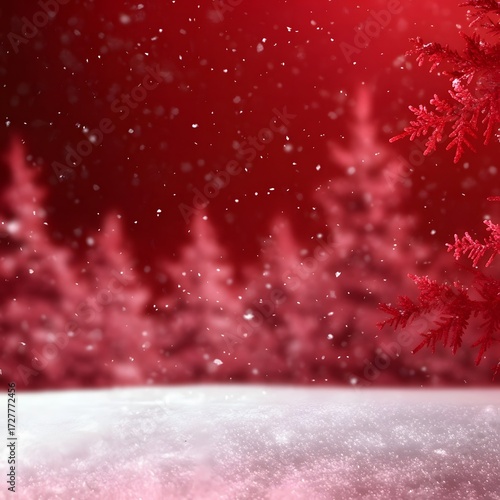 Red Winter Wonderland Snow Scene Christmas Background