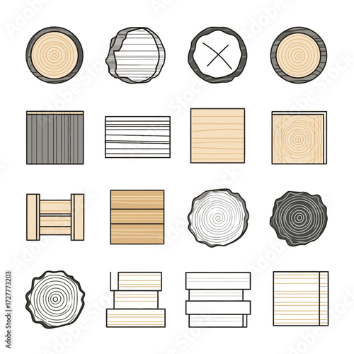 Wood Illustration Various wood types and cuts displayed in clean illustrations
