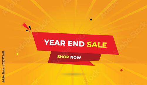 year end sale shop now editable web banner vector art illustration badge icon template design red dark light shapes orange yellow business background creative modern promotion marketing graphic