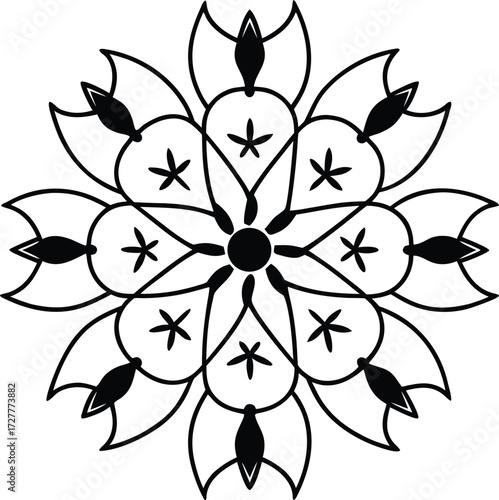 abstract floral mandala with hidden birds and insects illustration on transparent background