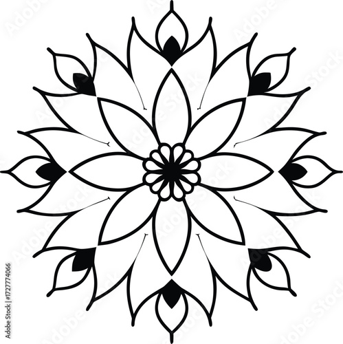 abstract floral mandala with hidden butterflies illustration on transparent background