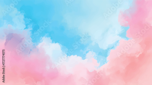 A soft watercolor background featuring a blend of blue and pink hues, creating a dreamy and serene atmosphere