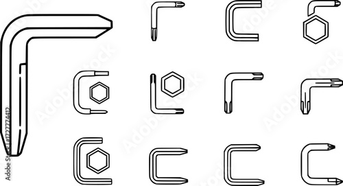 Set of hex key outline vector icons