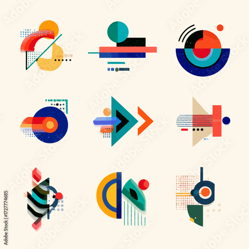 Abstract Designs Geometric shapes and retro texture, a collection of nine unique designs