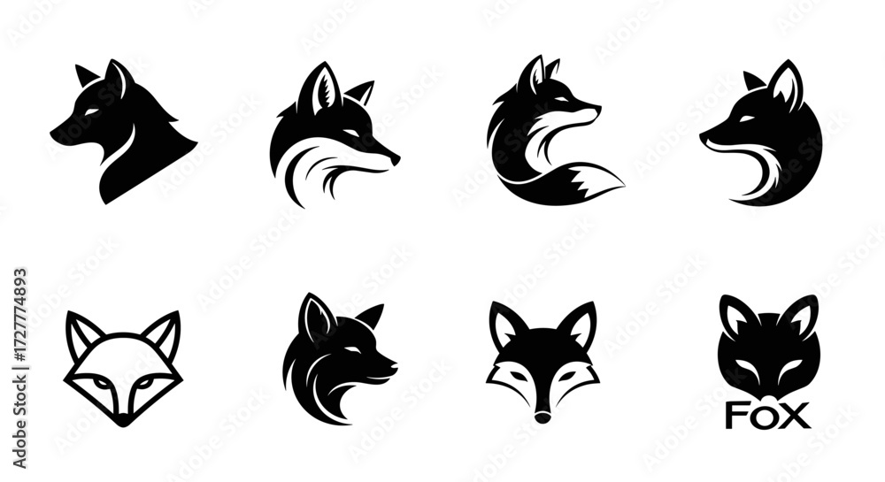 Fototapeta premium Canine Silhouette Parade: Black fox set