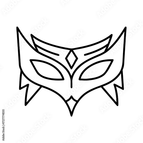 Decorative line drawing of a stylized mask in minimalist design  