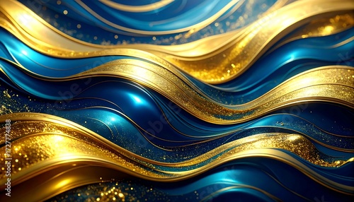 Abstract waves of gold and blue