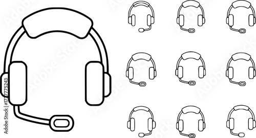 
Set of broadcast headset outline vector icons