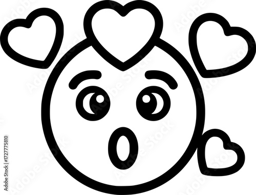 Love-struck face with hearts outline icon vector
