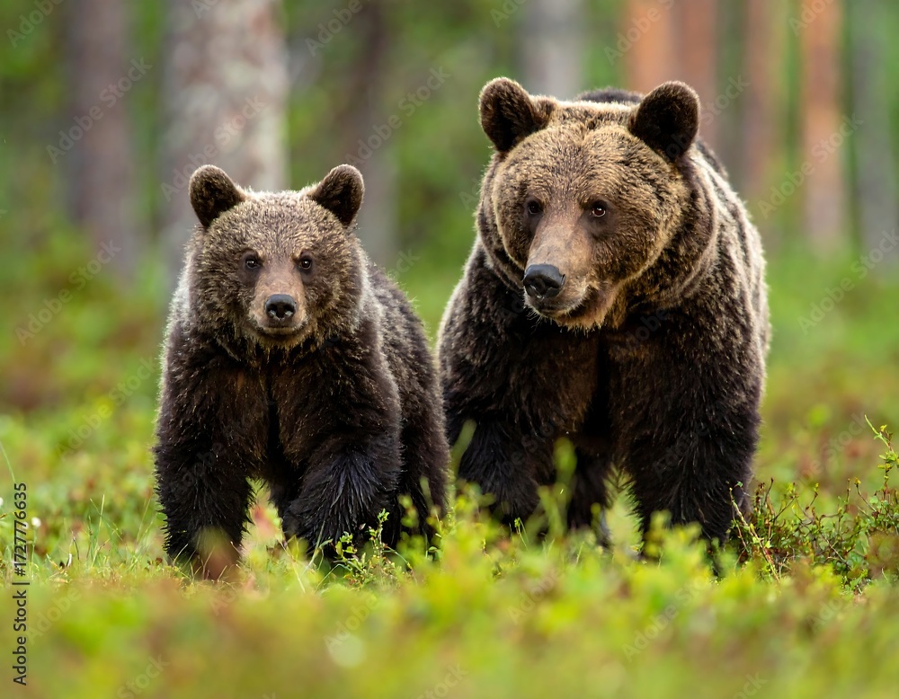 Fototapeta premium Two brown bears in a forest
