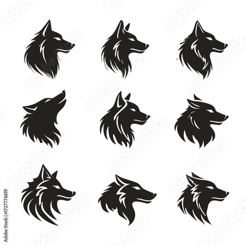 Silhouette icons show nine wolf heads with various angles and fur textures