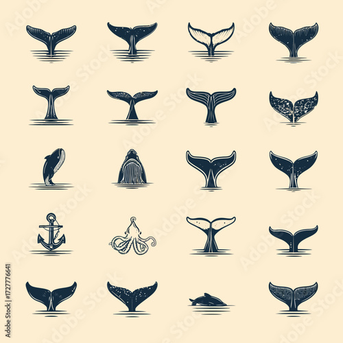 Whale Tails Array of marine life, including whale tails, shark, dolphin, octopus