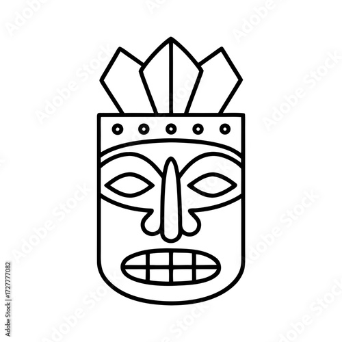 Tribal mask illustration with geometric features and crown  