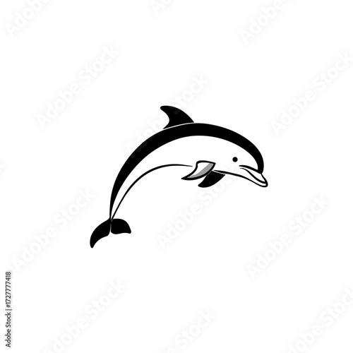 Dolphin. Dolphin simple black and white line art vector logo