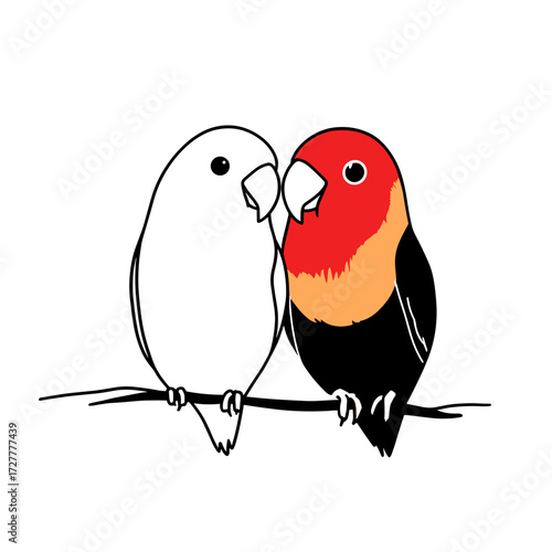 Lovebird. Lovebird simple black and white line art vector logo