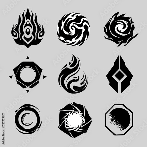 Mystical Elements Symbolic representations in simple, black and white design