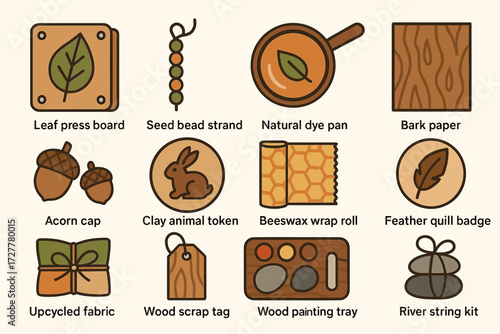 Eco-friendly craft kit with natural materials and tools for creative projects