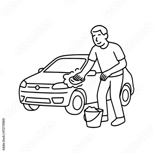 line icon man washing a car vector on a white background
Vector line icon on a white background