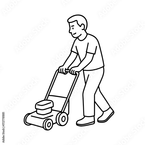 line icon man mowing grass with a lawn mower vector on a white background
Vector line icon on a white background