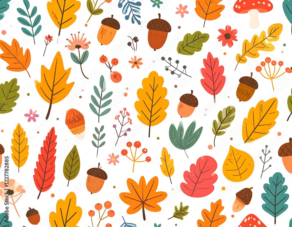 Fototapeta premium Autumnal floral pattern on white background