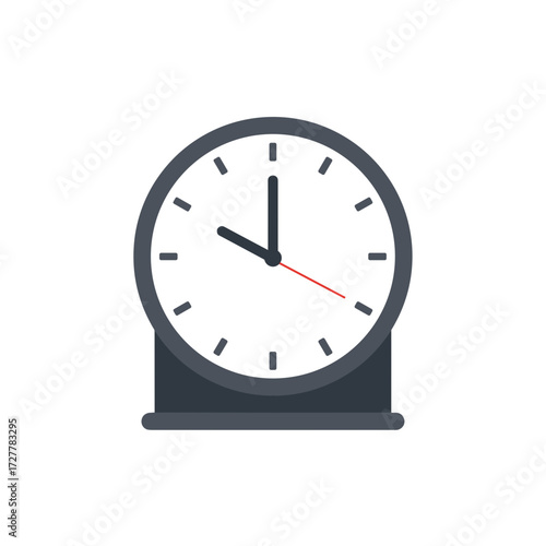 Minimalist desk clock in monochrome style in black, white, and red colors for time management and office decor