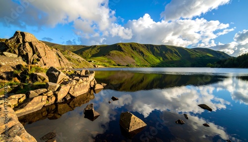 Scenic lake reflecting a vibrant sky