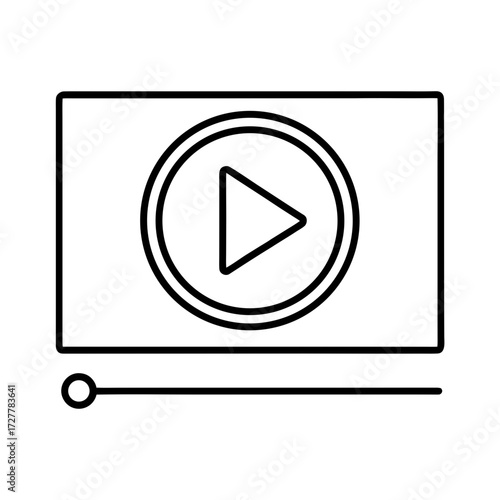 Video player icon with play button in linear style  