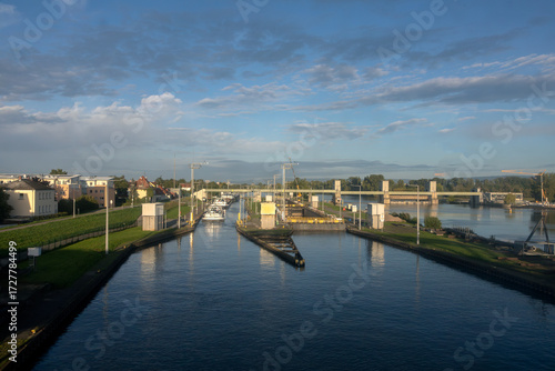 Wallpaper Mural sluice at river Main at Mainz-Kostheim in early morning light Torontodigital.ca