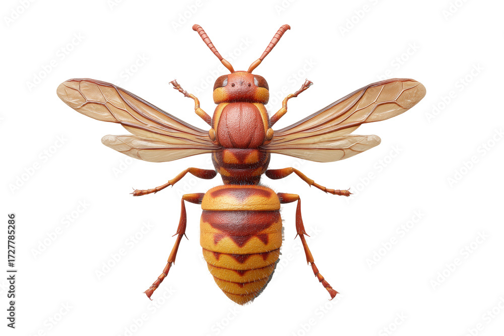 Fototapeta premium Close-up of a detailed asian giant hornet isolated on white background, cut out
