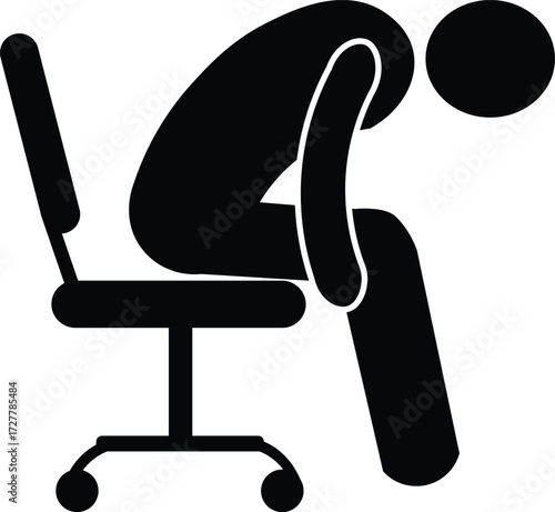 Exhausted silhouette figure slumped over office chair in despair fatigue burnout illustration