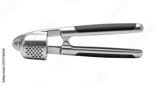 Modern stainless steel garlic press with ergonomic handles for easy kitchen use