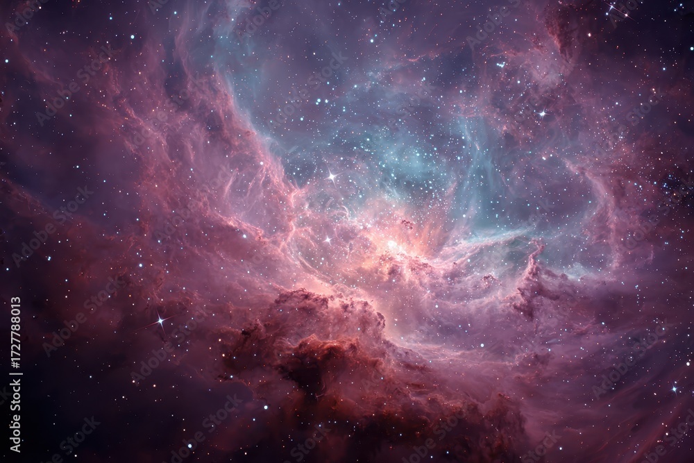 Fototapeta premium Exploration of a vibrant galaxy cloud nebula showcasing stunning cosmic colors and star clusters in the depths of the universe