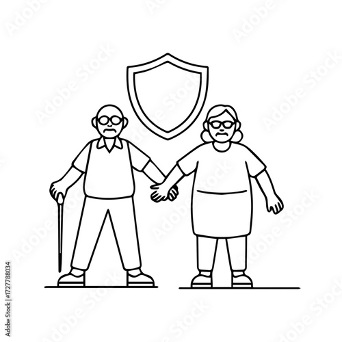 Secure Retirement Planning: Loving Elderly Couple Protected by a Shield, Representing Safety, Insurance, and Peace of Mind in Their Golden Years