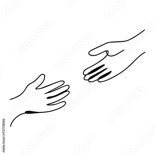 Two hands reaching out, offering help and support, symbolizing connection, assistance, cooperation, and teamwork with a clean, modern aesthetic