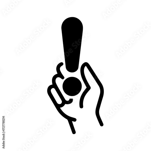 Dynamic hand with exclamation mark signaling urgent alert or important announcement, perfect for warnings and notifications.