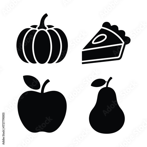 Thanksgiving Silhouette Bundle Pumpkin Slice Pie Apple Pear Modern Black Vector 