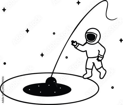 astronaut fishing stars galaxy pond illustration on transparent background