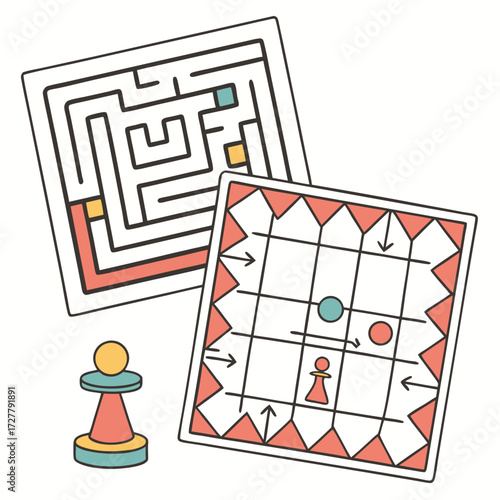 Two game boards and a pawn piece representing strategy and problem solving