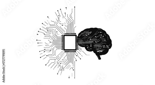 Artificial intelligence merging with human brain symbolizing technology and cognition