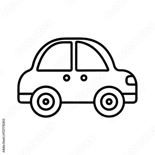 Simple line drawing of a compact car in black outline  