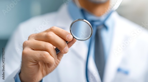 Doctor Holding Magnifying Glass in Medical Examination Setting