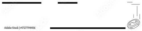 Outlined coin in motion with clean horizontal and vertical lines suggesting movement and simplicity. Ideal for finance, investment, success, economy, minimalism, savings, motion in simple flat
