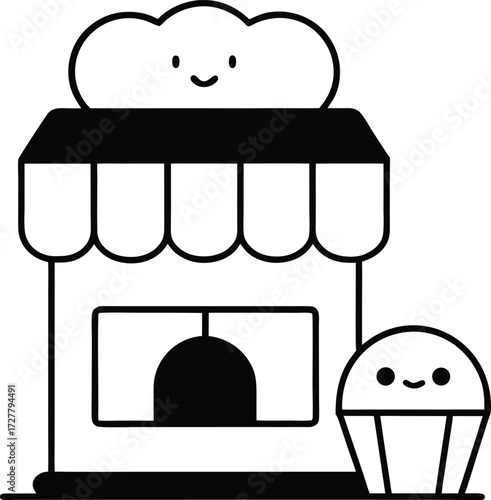 cute bakery shop cupcakes bread characters illustration on transparent background