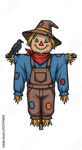  Old-Fashioned Scarecrow with Bird