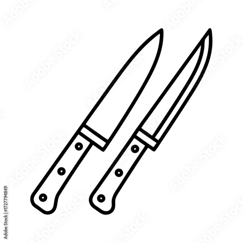 Kitchen knives in outline style with wooden handles  